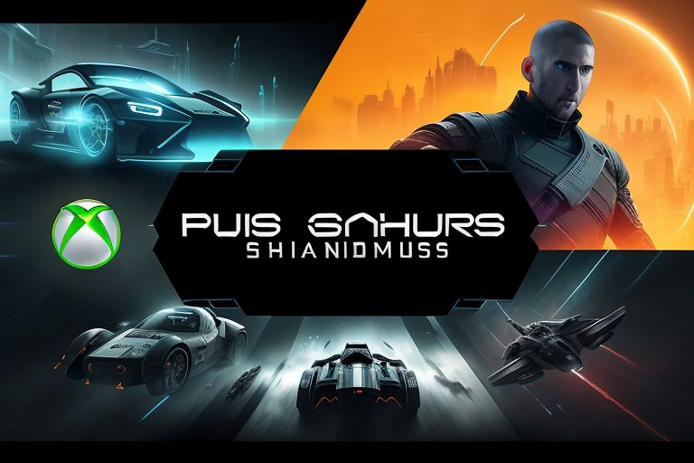 A dynamic collage featuring key visuals from "Requiem of Shadows," "Pulse Racer 2049," and "Silent Echoes," with each game’s title prominently displayed, set against a backdrop of the Xbox Game Pass logo. The collage should convey a sense of excitement and variety in the games offered.